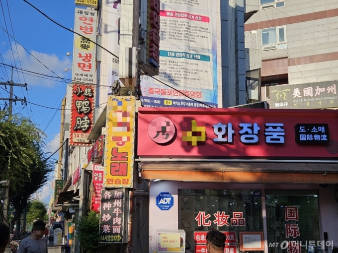 25일 오후 서울 영등포구 지하철 대림역 12번 출구 인근에 중국어로 된 간판을 단 상점이 몰려 있다./사진=정세진 기자