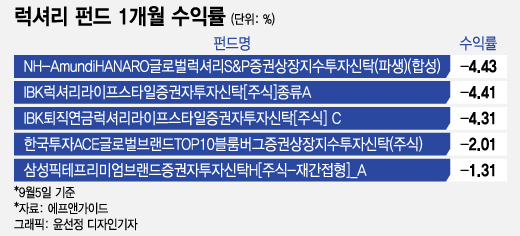 럭셔리 펀드 1개월 수익률/그래픽=윤선정 디자인기자