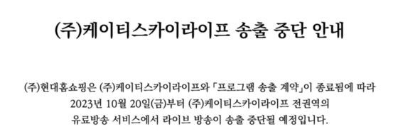 현대홈쇼핑은 10월20일부터 KT스카이라이프 방송 송출이 중단된다고 밝혔다./사진=현대홈쇼핑 홈페이지