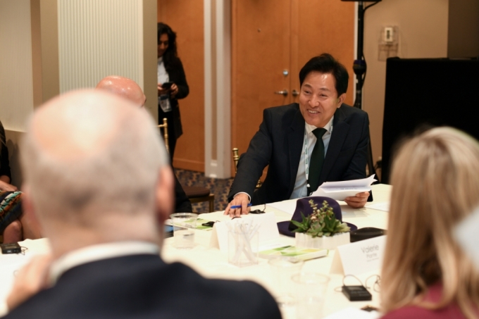 오세훈 서울시장이 지난 19일 C40 운영위원회에서 발언하고 있다./사진제공=서울시