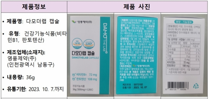 식약처가 회수 명령을 내린 영풍제약 건강기능식품 17종 중 하나. /사진제공=식약처