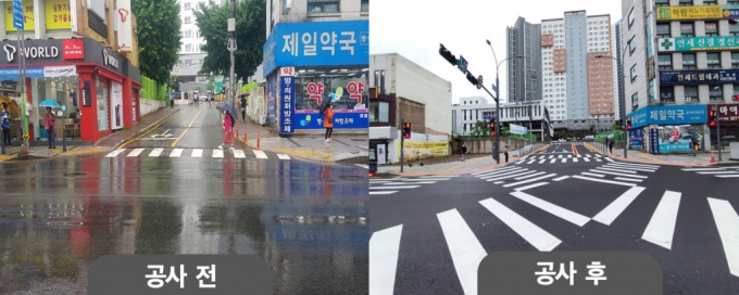 용인시가 중앙시장을 이용하는 시민의 편의를 위해 중앙동행정복지센터 확장 진입로를 임시 개통했다. 공사전,후 모습./사진제공=용인시