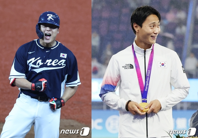 야구 대표팀 강백호(왼쪽)와 축구 대표팀 백승호. /사진=뉴스1