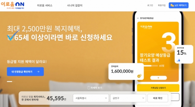 이로움 온(on) 홈페이지. 인정등급을 입력하면 잔여혜택 등을 알 수 있다. /사진=티에이치케이컴퍼니