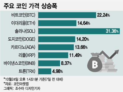 크립토 스프링 올까…코인 시가총액, 일주일 새 201조원 늘었다