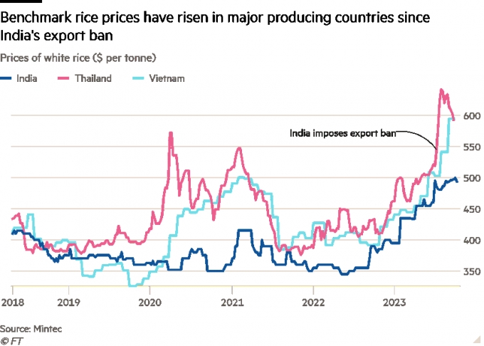 인도의 쌀 수출금지 조치 이후 인도, 태국, 베트남 등 주요 쌀 생산국의 쌀 가격이 급등했다. 