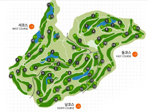 삼성물산이 지난 2014년 현금 3500억원(부채 및 회원권 환급금 포함 6500억원)에 인수한 54홀의 약 150만평의 용인에 위치한 레이크사이드 골프장 코스도./사진=레이크사이드 홈페이지