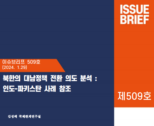 김성배 국가안보전략연구원 수석연구위원이 지난 29일 발표한 '북한의 대남정책 전환 의도 분석: 인도-파키스탄 사례 참조'라는 보고서. / 사진=국가안보전략연구원