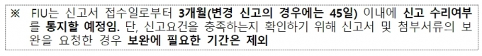 VASP 신고 매뉴얼에 규정된 심사 기한. /사진=VASP 신고 매뉴얼.