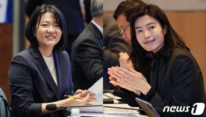 최수연 네이버 대표(왼쪽)와 정신아 카카오 대표 내정자가 지난달 19일 오전 서울 영등포구 전경련플라자에서 열린 제5차 인공지능 최고위 전략대화에 참석해 자리하고 있다. /사진=뉴스1