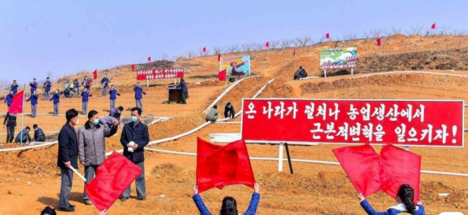 탈북민 10명 중 7명은 북한에서 식량 배급을 받아본 경험이 없다고 응답했다. 사회주의가 표방하는 배급제와 계획경제가 사실상 붕괴됐다는 뜻이다. 사진은 지난해 북한 노동당 기관지 노동신문이 밭 농사를 준비하는 근로자들을 조명한 보도. / 사진=뉴스1