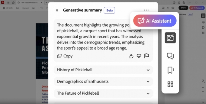 생성형 AI를 활용한 어도비 PDF 파일 요약. /사진=어도비 홈페이지 갈무리
