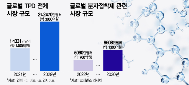 글로벌 TPD(표적단백질분해) 시장 규모 및 분자접착제 관련 시장 규모. /사진=윤선정 디자인기자