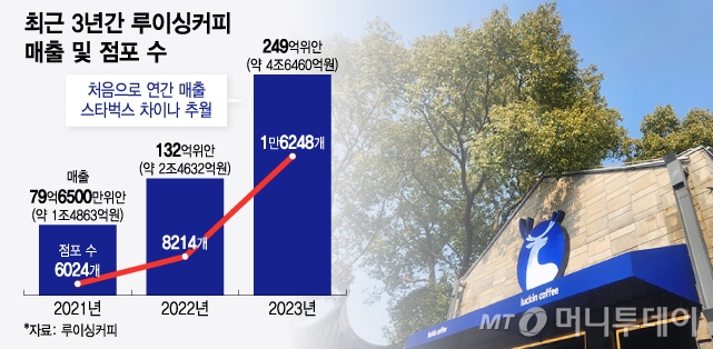 최근 3년간 루이싱커피 매출 및 점포 수. /그래픽=윤선정 디자인기자