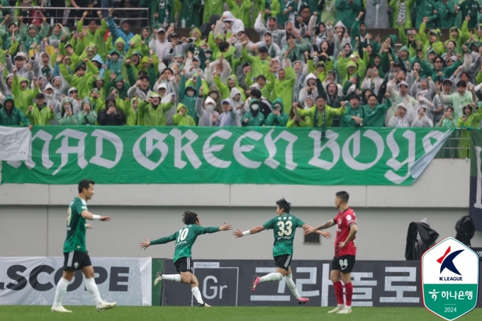  골을 넣고 기뻐하는 전북 현대 선수들. /사진=한국프로축구연맹