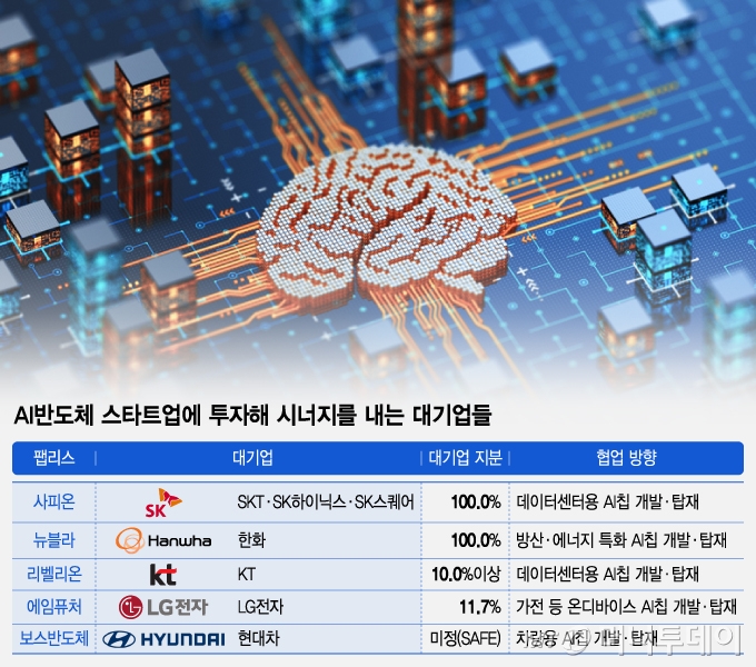 AI반도체 스타트업에 투자해 시너지를 내는 대기업들/그래픽=조수아