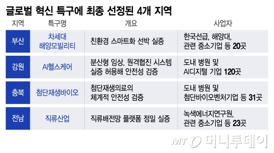 글로벌 혁신 특구에 최종 선정된 4개 지역/그래픽=이지혜