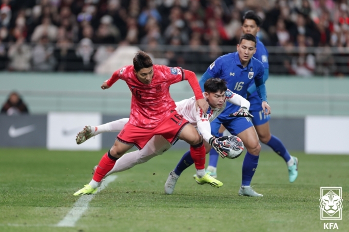 주민규(왼쪽). /사진=대한축구협회(KFA) 제공