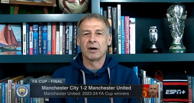 맨체스터 시티와 맨체스터 유나이티드의 잉글랜드축구협회(FA)컵 결승에 대해 이야기하는 클린스만. /사진=ESPN 유튜브 영상 갈무리
