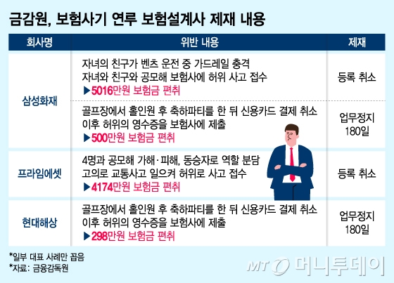 금감원, 보험사기 연루 보험설계사 제재 내용/그래픽=김지영