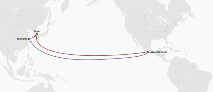 HMM이 멕시코로 향하는 FLX(Far East Latin America Express) 컨테이너서비스를 신규 개설했다고 15일 밝혔다./사진=HMM 제공