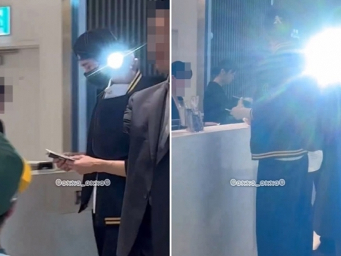 배우 변우석의 경호원이 지난 12일 인천국제공항에서 일반 승객들을 향해 플래시를 쏘고 있는 모습. /사진=X(엑스·옛 트위터) 캡처 