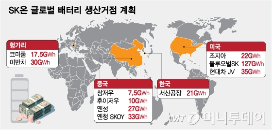 SK온 글로벌 배터리 생산거점 계획/그래픽=임종철