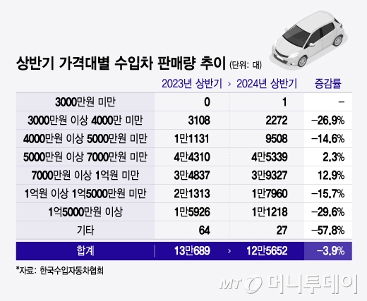 상반기 가격대별 수입차 판매량 추이/그래픽=윤선정