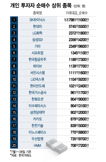 개인 투자자 순매수 상위 종목./그래픽=이지혜 기자.