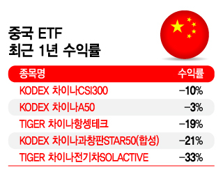 중국 ETF 최근 1년 수익률/그래픽=김지영