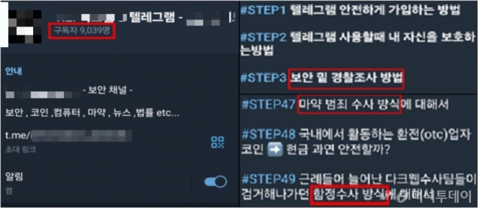 명문대 연합 동아리 마약 사건'을 수사 중인 검찰이 마약수사 대비법을 공유한 텔레그램 채널 운영자를 쫓고 있다. 피의자들은 텔레그램 채널에서 습득한 수사 대응 정보를 공유했지만 검찰의 수사망을 피해가지 못했다. 해당 텔레그램 채널에서 공유중인 마약관련 글./사진=서울 남부지검