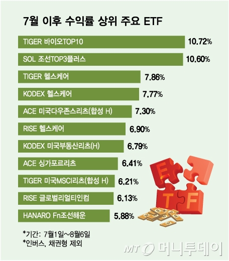 7월 이후 수익률 상위 주요 ETF/그래픽=김다나