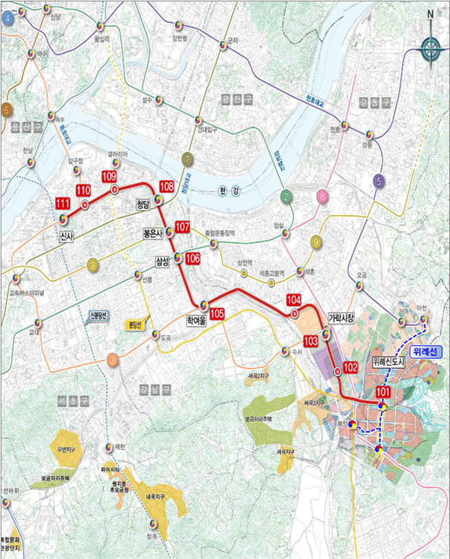 위례신사선 도시철도 노선도 /사진제공=서울시 