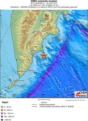 EMSC가 18일 관측한 지도의 지원지.