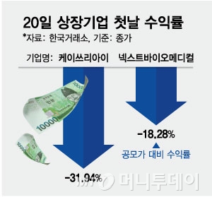 20일 상장기업 첫날 수익률/그래픽=최헌정 기자