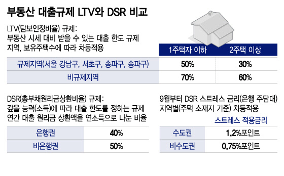 부동산 대출규제 LTV와 DSR 비교/그래픽=이지혜