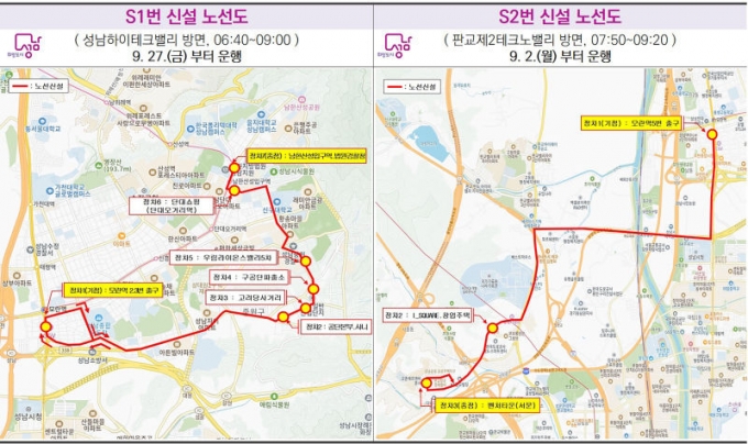  출근전용 급행 S1 S2 신설 노선도./사진제공=성남시