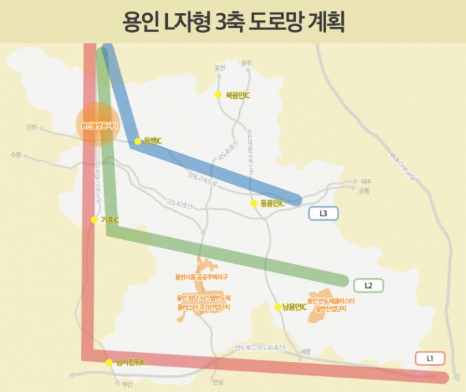 용인 L자형 3축 도로망 계획./사진제공=용인시