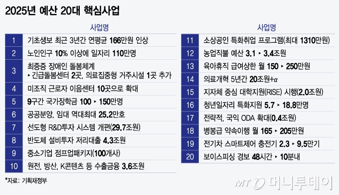 2025년 예산 20대 핵심사업/그래픽=윤선정