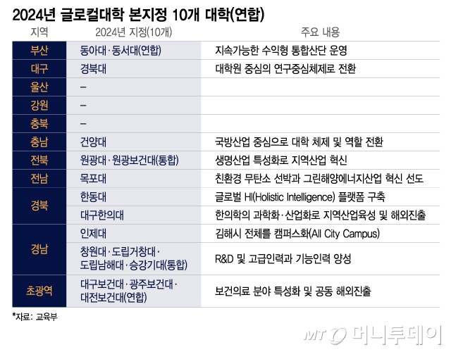 2024년 글로컬대학 본지정 10개 대학(연합)/그래픽=이지혜