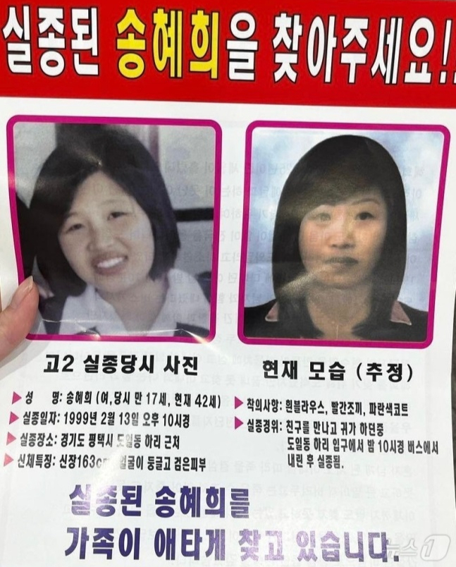 실종된 송혜희씨를 찾는 내용의 전단 모습. /사진=뉴스1 