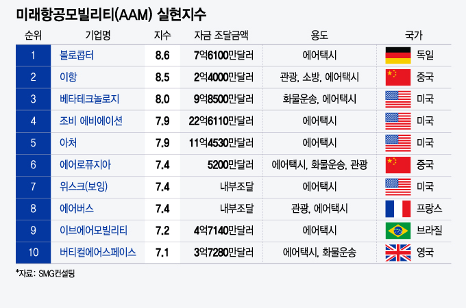 미래항공모빌리티(AAM) 실현지수/그래픽=윤선정