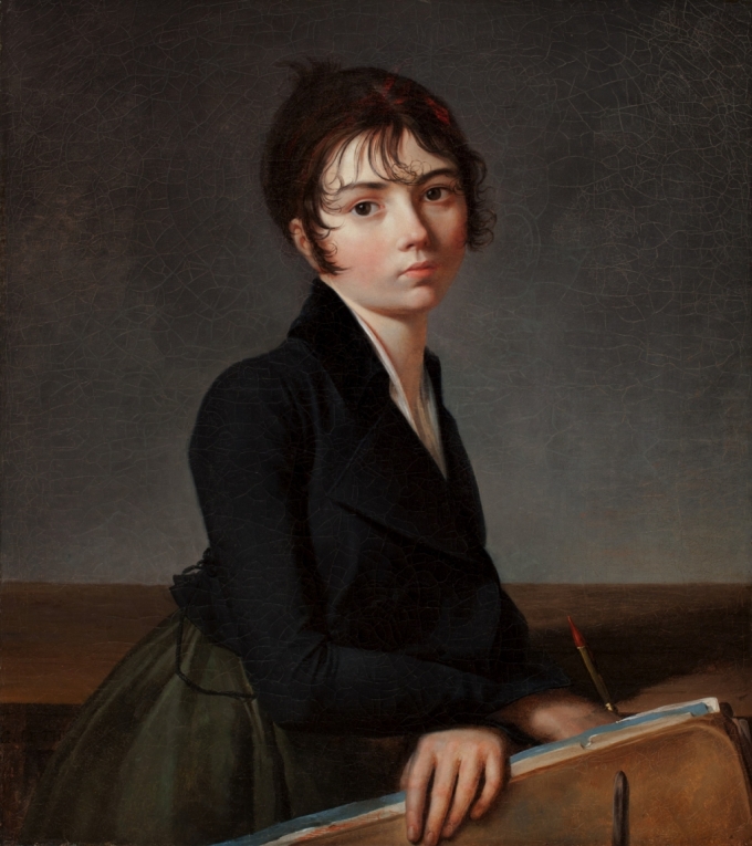 Guillaume Lethiere, <Woman Leaning on a Portfolio>, circa 1799. (Frank E. Graham/Worcester Art Museum/Bridgeman Images)