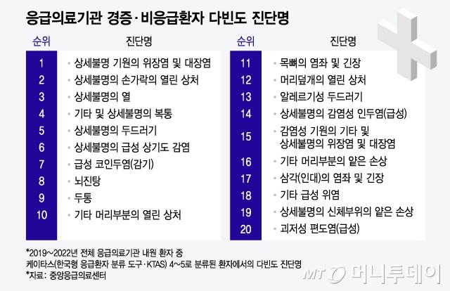 응급의료기관 경증·비응급환자 다빈도 진단명/그래픽=윤선정