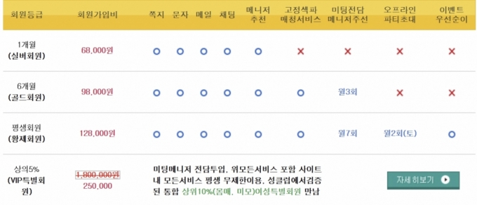 불법 성매매 중개 사이트의 요금결제 표. /사진=최우영 기자