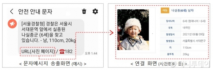 실종 경보 문자메시지 예시./사진=경찰청