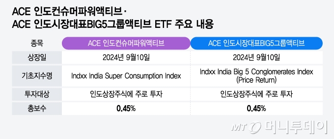 ACE 인도컨슈머파워액티브·ACE 인도시장대표BIG5그룹액티브 ETF 주요 내용/그래픽=윤선정