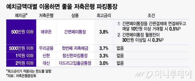 예치금액대별 이용하면 좋을 저축은행 파킹통장/그래픽=윤선정