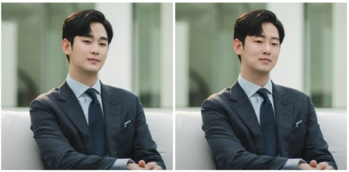 '눈물의 여왕'의 백현우(배우 김수현)와 이미지 합성을 한 기자 사진.