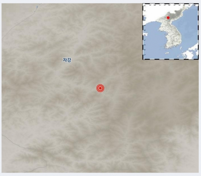 19일 오후 7시 41분경 북한 자강도 용림 동북동쪽에서 규모 3.9의 지진이 발생했다. /사진=기상청 갈무리